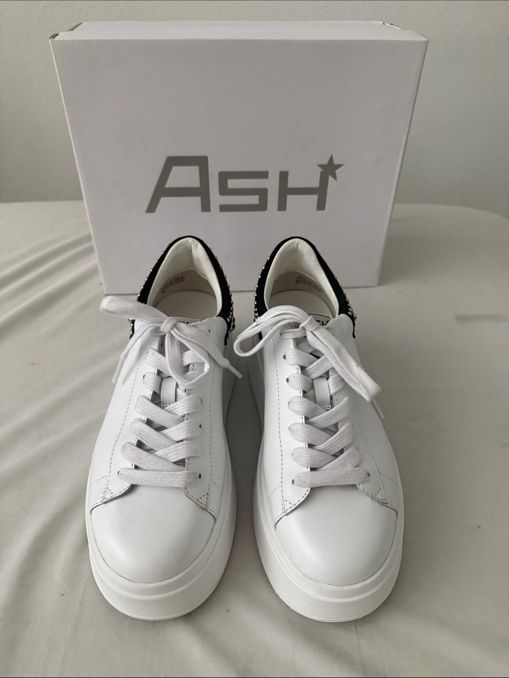 Ash White Leather Sneakers with Black Heel Trim